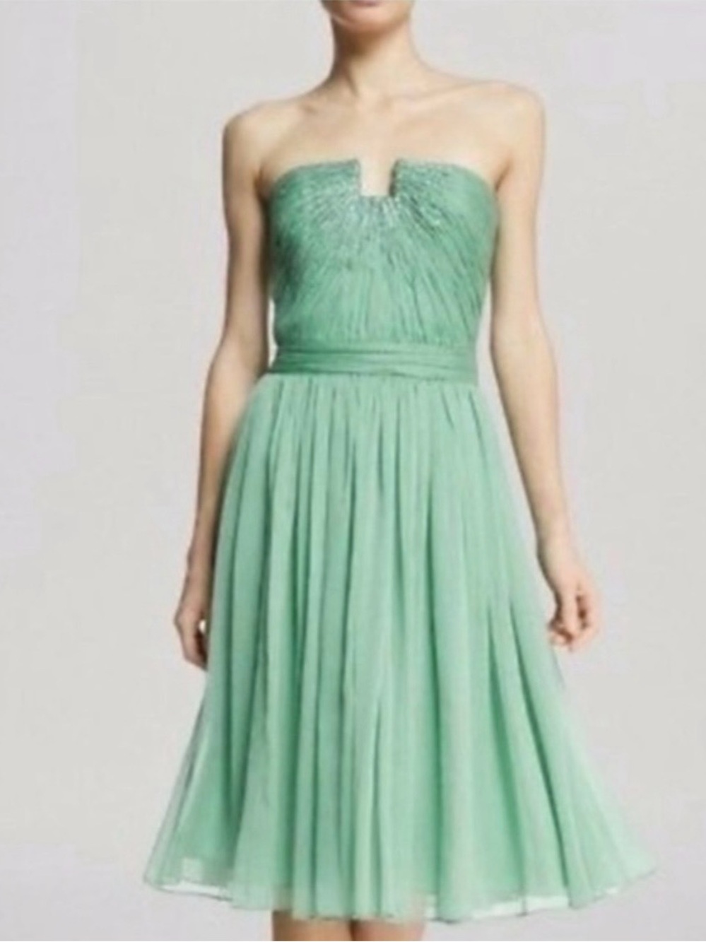 Halston strapless chiffon embellished cocktail dress in mint, size 0